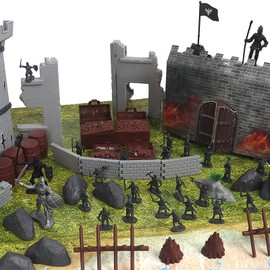 Plustopoy Medieval Castle Knight Toy Soldier Figures Army Men Toys, The Medieval Times Middle Ages DIY Castle Building Toy Piracy Knight Action Figurines with Storage Bag,2 Dragons, 2 Bridges, 1 Map