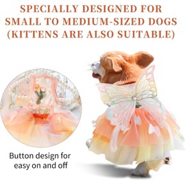 Vestido para Perros Pequeños de Mariposa Arcoíris, Ropa para Perro Pequeño, Ropa Cómoda Sin Mangas de Encaje, Disfraz de Princesa para Chihuahua, Yorkie, Pomeranian (Rosa, M)