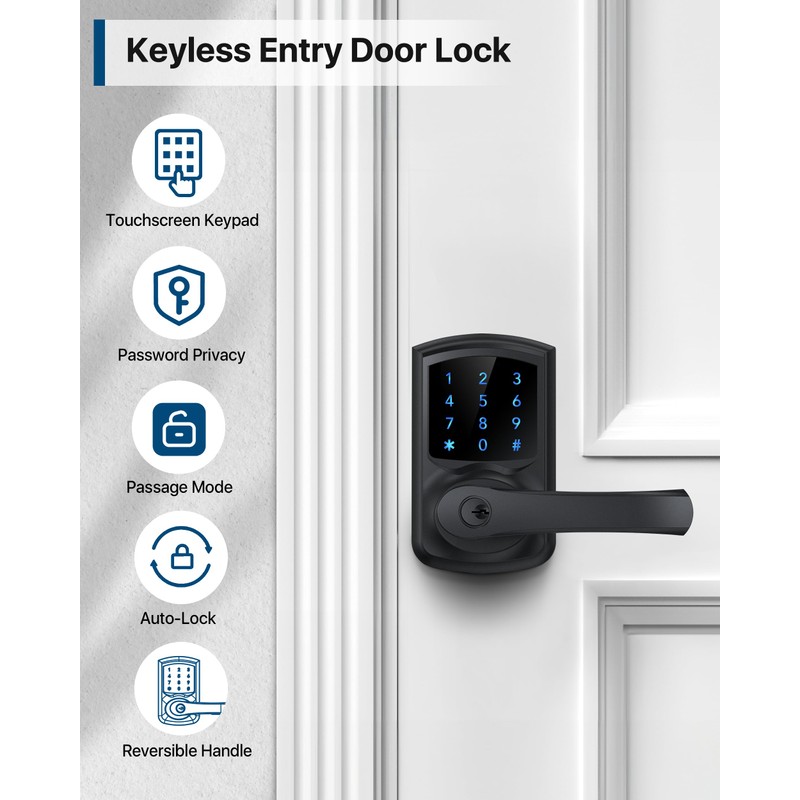 HIDALIFE Keyless Entry Door Lock, Keypad Door Lock with Handle,