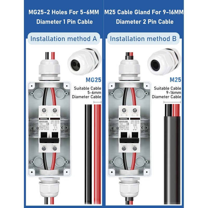 DIHOOL AC DC Miniature Circuit Breaker with IP65 Din Box,