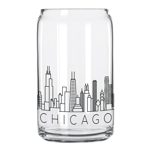 Chicago Skyline Beer Can Glass, 16 oz, Clear Glass with