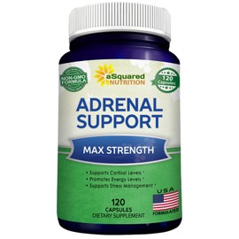 aSquared Nutrition Adrenal Support & Cortisol Manager Supplement (120 Capsules)-Adrenal Health w/Vitamin C Complex Pills to Support Fatigue & Stress Relief-Ashwagandha, L-Tyrosine, Rhodiola & Ginseng