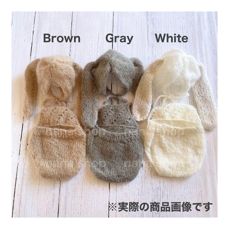 [NANA's shop] Rabbit Ears Hat and Knitting Pattern Overalls, Newborn