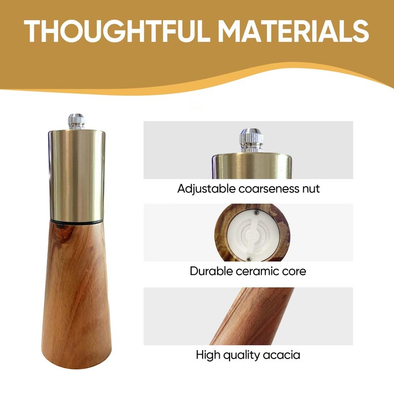 Gold Salt and Pepper Grinder Set,Wooden Pepper Grinder, Manual Salt
