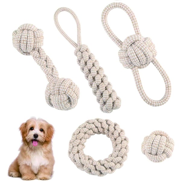 Pack of 5 Natural Cotton Interactive Chew Toy, Dog Toy