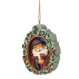 Enesco Jim Shore Heartwood Creek Holiday Manor Santa Holding Bell Hanging Ornament, 4.33 Inch, Multicolor