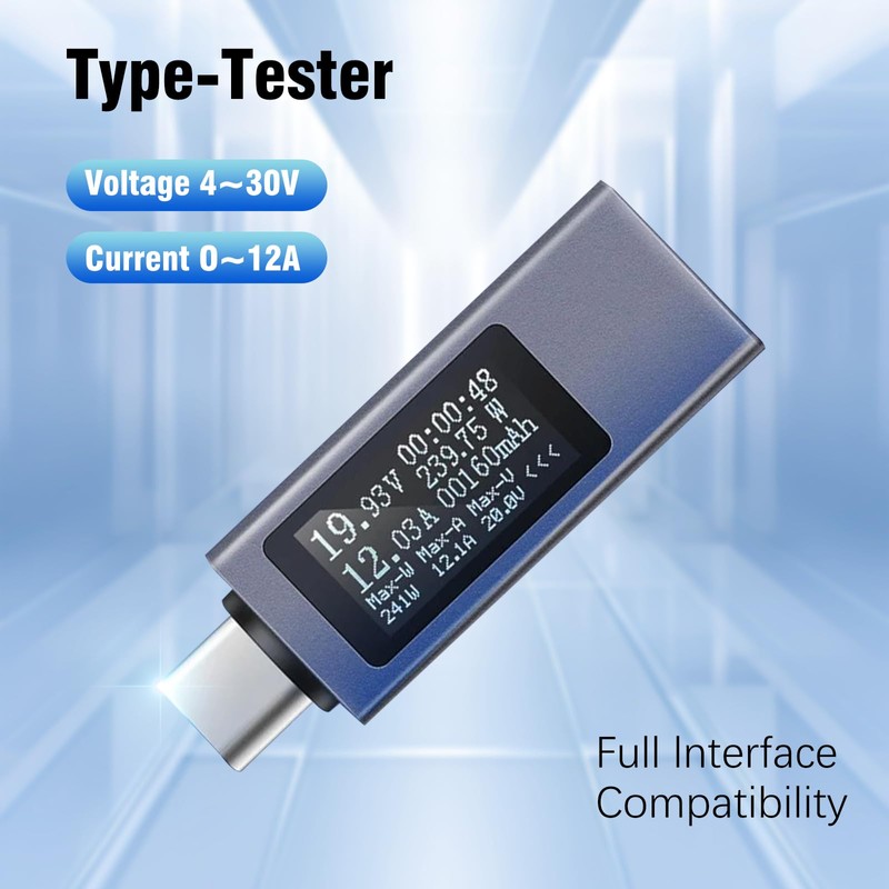 ARCELI 240W USB Tester, USB C Meter, 12A USB Current