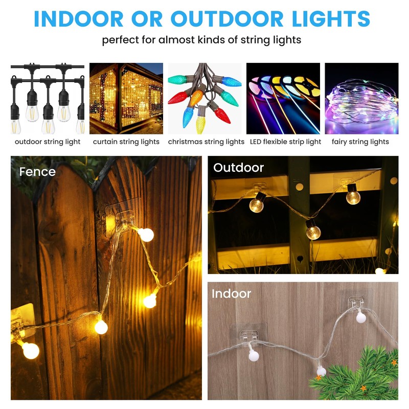 30Pcs Hooks for Outdoor String Lights Clips, Heavy Duty Adhesive