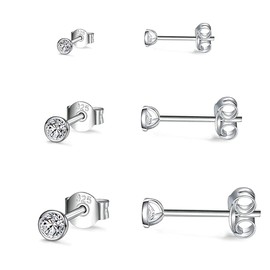Gulicx 3 Pairs 925 Silver Stud Earrings Set for Women Girls, Hypoallergenic Stering Silver Round Cubic Zirconia Simulated Diamond Stud Earrings, Small Sleeper Cartilage Studs Earrings,Size:2,3,4mm