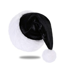 Eoocan Santa Hat, Santa Hat for Adults, Unisex Velvet Comfort Black Christmas Hat Hats Extra Thicken Classic Plush for Christmas New Year Festive Holiday Party Supplies