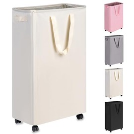 eFluky Slim Rolling Laundry Basket for Clothes, Bedroom & Dorm (Beige, 75L)
