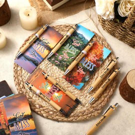 Noveread 30 Sets First Communion Favors Baptism Favors for Guests Christian Gifts Bulk Christian Pens with Bible Verse Cards and Ribbon Religious Ink Pens for Colleague Office Church(Landscape)