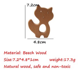 Arakierst 10pcs Organic Wood Fox Teether Pure Natural Animal Shape Beech Wooden Handmade Grasping Pattern DIY Pacifier Chain Pendant