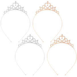 SmallCat 4 PCS Rhinestone Crown for Women, Sparkling Glittering Headbands, Crystal Headpiece, Bridal Heart Crown for Wedding, Parities, Birthdays, 2 Gold, 2 Silver