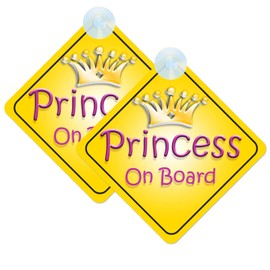 Princess Baby on Board Sign for Car Twin Pack 2pcs Kids Safety Warning Car Sign Princess002 Design