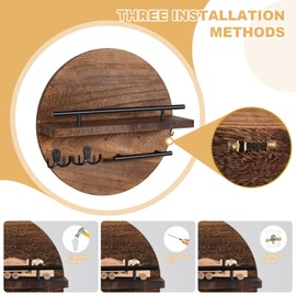 Dxiunove Key Holder Vintage Wood with Shelf Key Holder Round Key Holder for Home Decorative Wall Mounting Key Holder with Vintage Charm (Brown)