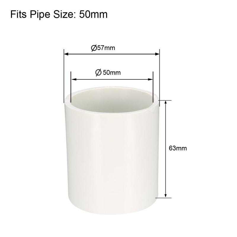 sourcing map 50mm Straight PVC Pipe Fitting Coupling Adapters Connector