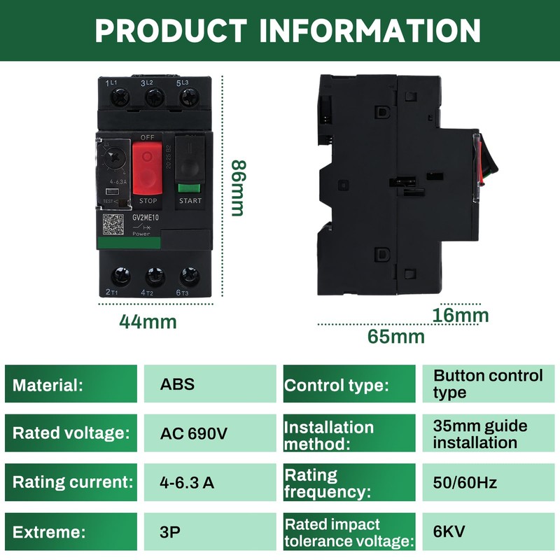 DewinLVD Motor protection switch, motor protection switch GV2ME10 4-6.3A 690VAC