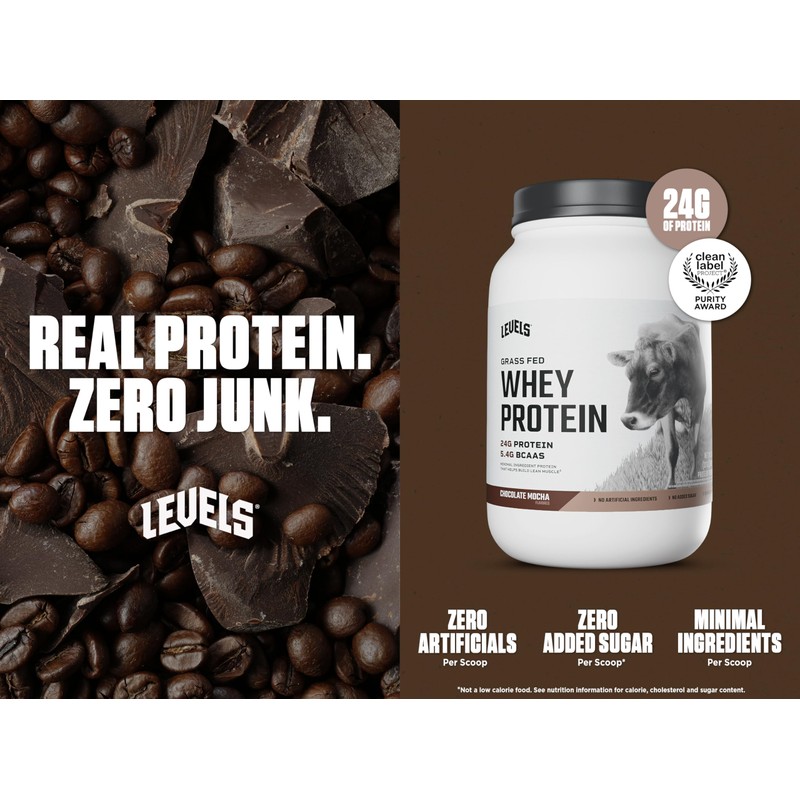 Levels Grass Fed Whey Protein Powder, No Artificials, 24G of