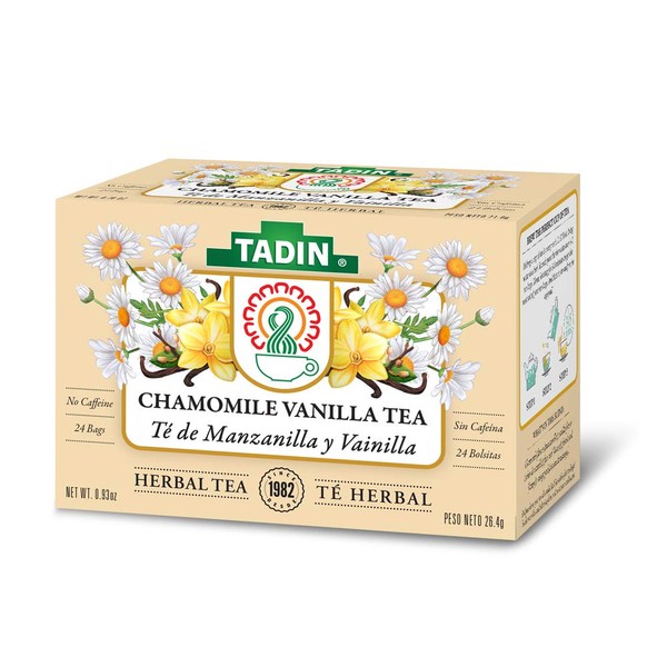 Tadin Herbal Tea Manzanilla con Vainilla / Chamomile Vanilla. Calming, Soothing & Caffeine Free Blend. 24 Bags. 0.84 Ounce