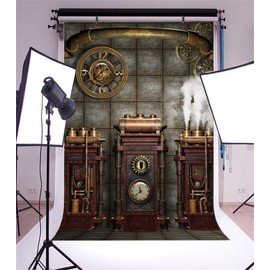 DASHAN 5x7ft Polyester Antique Vintage Steampunk Backdrop Industrial Gear Metal Clock Old Metal Gearwheel Photography Background Steam Machine Nostalgia Party Kids Adult Men Portrait Photo Props