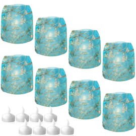 MODGY Luminary LED Lantern Candle Holder Decorative Indoor Outdoor, Plastic Candle Lamps for Wedding Table Centerpiece Porch, Flameless Floating Candles, Almond Blossom, Vincent van Gogh, 2 Packs of 4