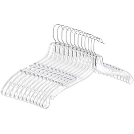 Bgtecho 12 Pack Clear Plastic Hangers, 16.7 Inch Shirt Hanger, Clear Acrylic Hanger with 360 Swivel Metal Hook and Notches, Space Saving Heavy Duty, Dress Hangers for Clothes Shirts Dresses