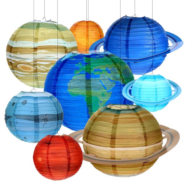 8Pcs Space Planet Paper Lanterns Hanging Planets Lantern Out of