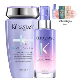 Kit Tratamiento Matizador para el Cabello Rubio Kerastase Shampoo Morado Bain Ultraviolet 250 ml y Serum Cicanuit 90 ml                               