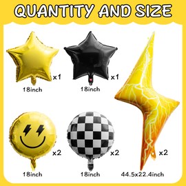 Wood Homing 8PCS 18 Inch Smile Party Checkered Helium Balloons, Yellow Smile Face Prppy Theme Birthday Party Decorations, Yellow Lightning Balloons for Wedding Decor Event Supplies