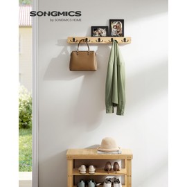SONGMICS Coat Hooks Wall Mounted, Coat Rack Wall Mount, 5 Double Metal Hooks for Bags, Hats, and Towels, for Entryway, Living Room, Bedroom, Loads up to 55 lb, Natural Beige ULCR005N01