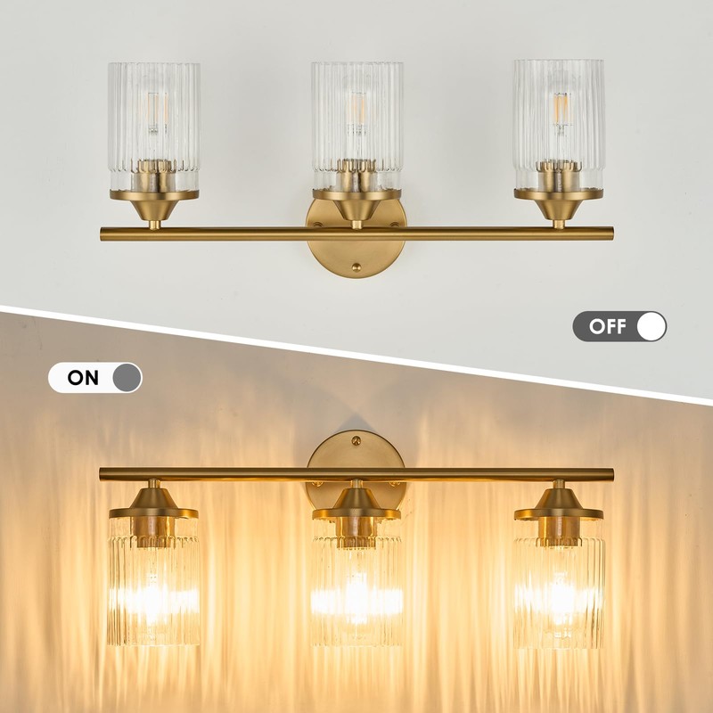 Jonsi Gold Bathroom Light Fixtures 3-Light Vanity Lights Modern Wall