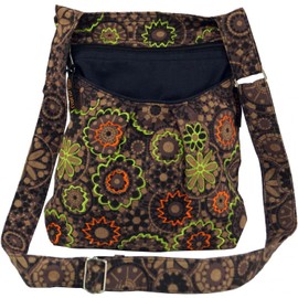 GURU SHOP Embroidered Ethnic Shoulder Bag Lilac Unisex Adult 24 x 20 x 7 cm, cappuccino, Unit size