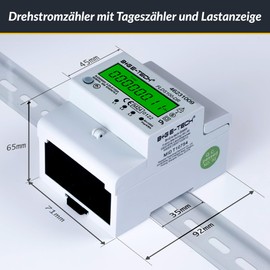 Electricity Meter [FLDS100-DR] for DIN Rail with Day Counter (Resettable) and Load Indicator, Three-Current Meter 100A, 3.9TE, S0, Digitally Illuminated (Green)