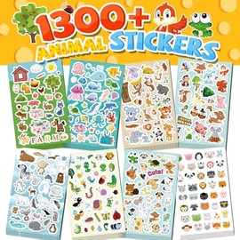 Sinceroduct Calcomanías para niños, más de 1300 calcomanías para botella de agua de animales lindos, 8 hojas de calcomanías para niños con diferentes temas para álbumes de recortes para aula, día de