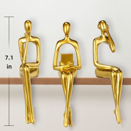BMLCGJ Thinker Statue Gold Decor Abstract Art Sculpture, Golden Resin Collectible Figurines for Home Living Room Office Shelf Decoration,Great Gifts Ideas (Sitting Posture-Gold)