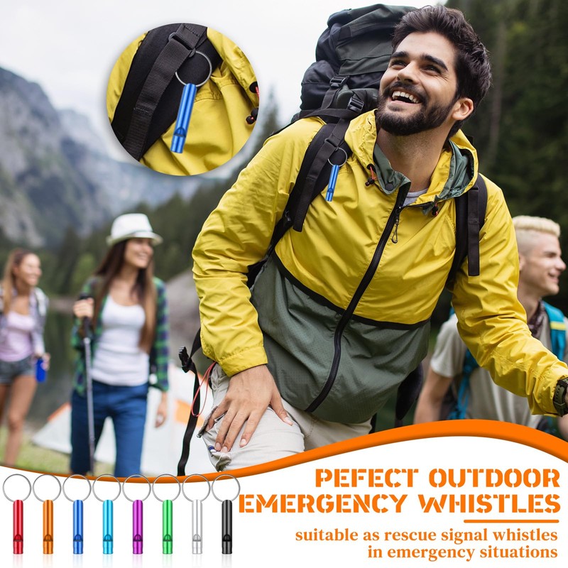 Hollowfly 200 Pcs Emergency Whistles with Keychains Aluminum Extra Loud