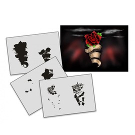 AS-207 Rosentattoo Step by Step Airbrushschablone Größe S