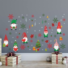WALPLUS 80x140cm Christmas Combo Decorations Wall Stickers Xmas Gnomes with Colourful Snowflakes Wall Art Window Display Clings Display Decals Living Room Sale Clearance Living Room Bedroom DIY Gift