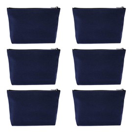 Muka 6 Pack Navy Canvas Cosmetic Makeup Bag with Bottom 7-1/2 x 5-1/8 x 1-1/2 Inch