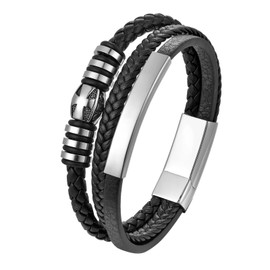 JSNOM Men's Leather Bracelet Cross: Braided Leather Christmas Father's Day Valentine's Day Birthday Gift Love Gifts Jewellery Gift for Boyfriend Husband Dad Men, Leather, No Gemstone