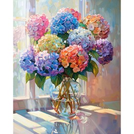 NEWENMO Paint by Numbers Kit for Adults, Hydrangea Paint by Numbers on Canvas Unframed, Flowers Paint by Numbers DIY Oil Painting Perfect for Beginner, Craft, Hobbies and Home Wall Decor 16x20 Inch
