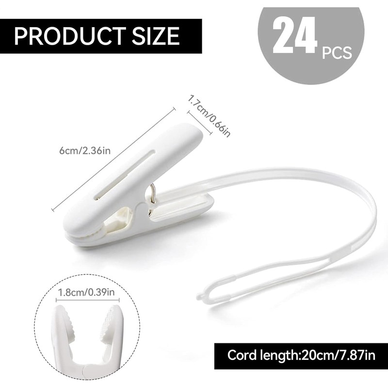 Clothes Pegs, Pack of 24, Windproof Plastic Clips with Lanyard,