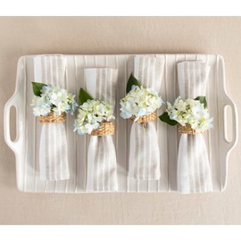 Solino Home Stripe Linen Napkins Set of 4 – 100% Pure Linen Natural and White Cloth Napkins 20 x 20 Inch – Washable Farmhouse Dinner Napkins for Summer, Fall, Thanksgiving