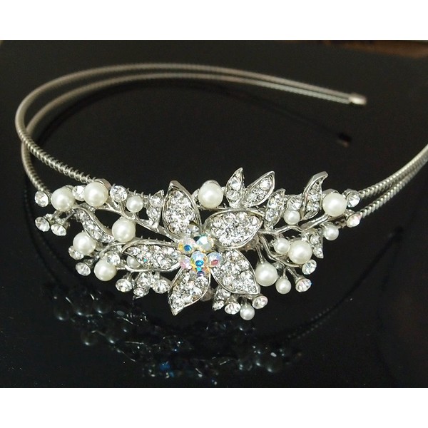 fashion Bridal Flower Ivory Color Pearl Clear Austrian Crystal headband for wedding party #44