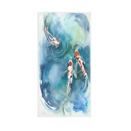 QUGRL Japanese Fish Koi Kitchen Hand Towels Asian Watercolor Dish Cloth Fingertip Towel for Bathroom Decor 16x30 in Soft Quality Premium Guest Washcloths for Hotel Spa Gym Sport