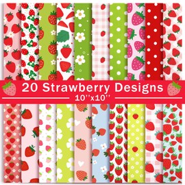 20 Pcs 10''x10'' Strawberry Fabric Strawberry Fabric Squares Quilting Cotton Fabric Bundle for DIY Sewing Fabric Precuts Quilt Squares Multi Color Printed Patchwork Supplies for Quilting Patchwork
