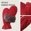 NOVBJECT Women Leather Mittens Finger Rabbit fur Lining Winter Sheepskin