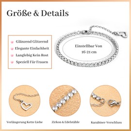 SUNSH Women's Bracelet with Shining 5A Zirconia Crystal Tennis Bracelet Gift for Girlfriend Soul Mate Wife Shiny Diamond Adjustable Bracelet for Valentine's Day Gifts for Women, Bead