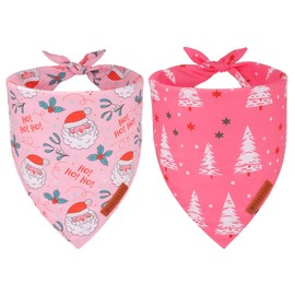 ADOGGYGO Pink Christmas Dog Bandana, Santa Xmas Tree Dog Scarf, Adjustable Fit Pink Pet Christmas Bandanas for Small Dogs Puppies (Small)